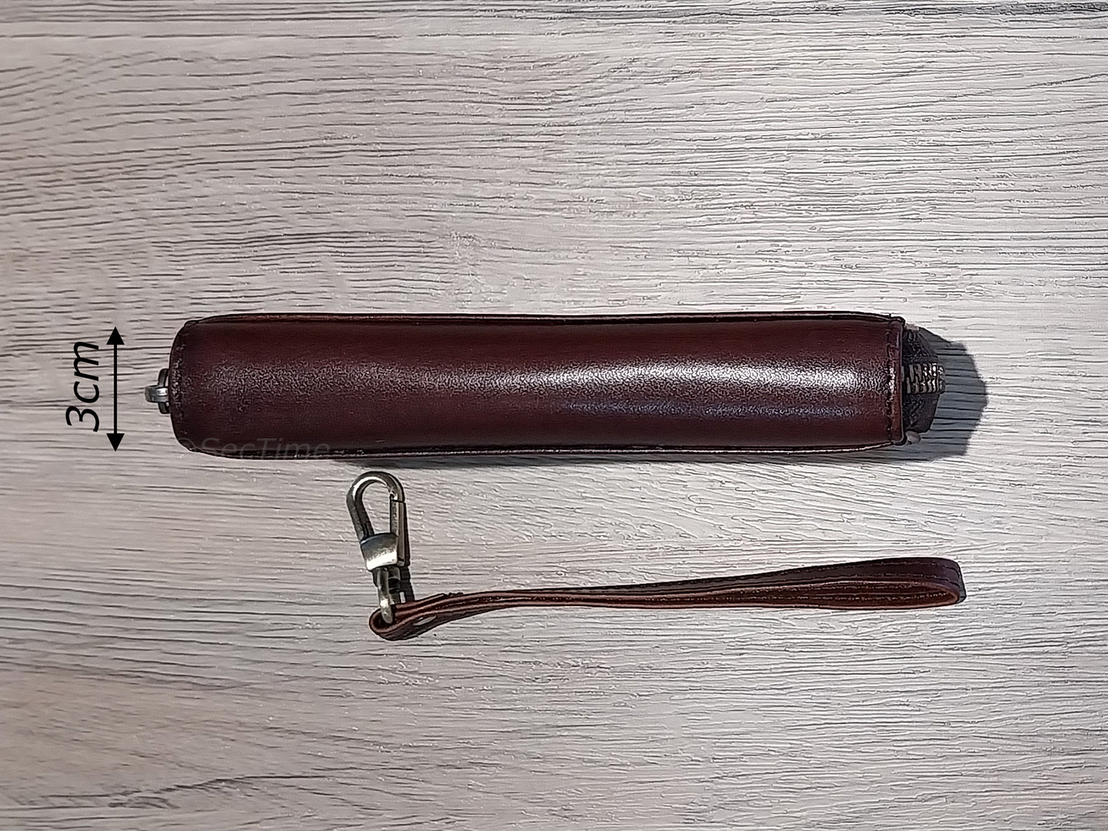 Genuine Leather Zip Watch Pouch for 2 Wristwatches with Hand Strap Dark Brown 06