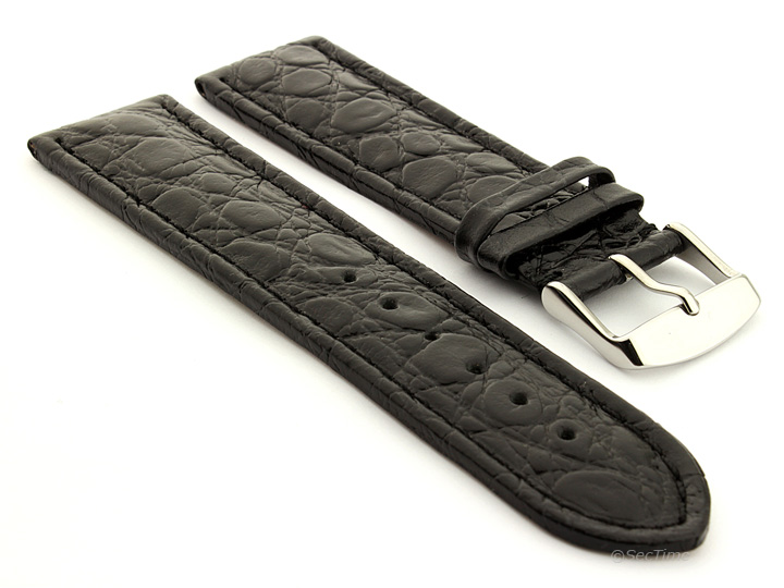 Leather Watch Strap in African Pattern Black 01