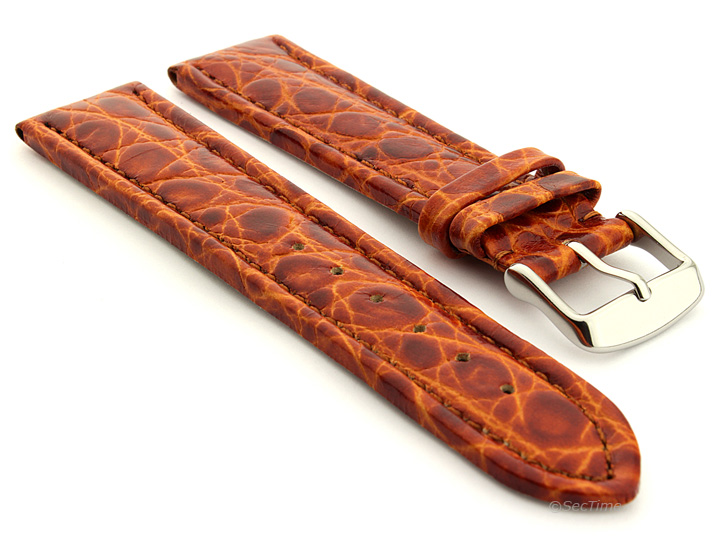 Leather Watch Strap in African Pattern Brown 01