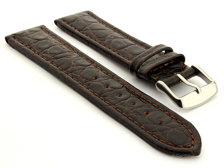 Leather Watch Strap in African Pattern Dark Brown 01