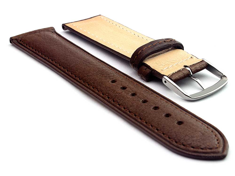 Genuine Leather Watch Strap Band Vegetable Tanned Alan Dark Brown 02
