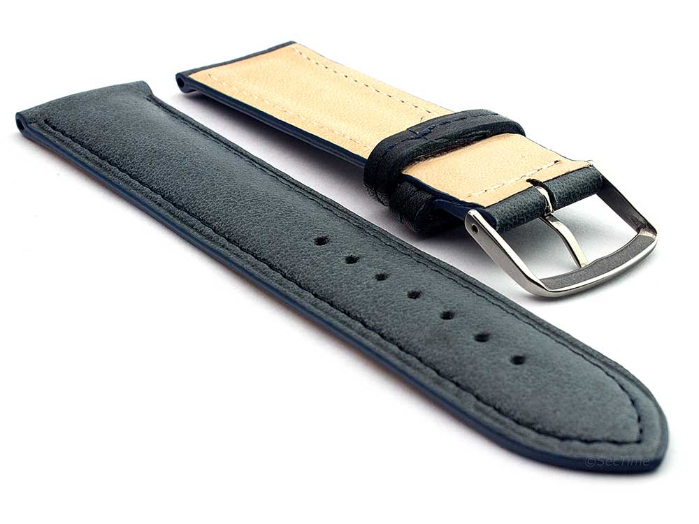 Genuine Leather Watch Strap Band Vegetable Tanned Alan Navy Blue-Grey 02