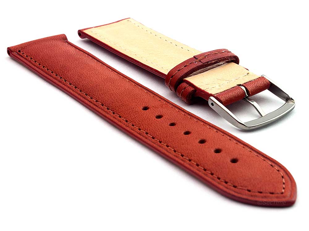 Genuine Leather Watch Strap Band Vegetable Tanned Alan Red-Orange 02