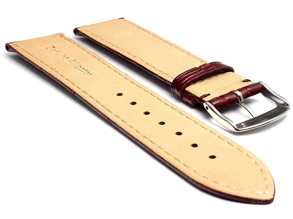 Genuine Alligator Leather Watch Strap Band Louisiana Maroon 02