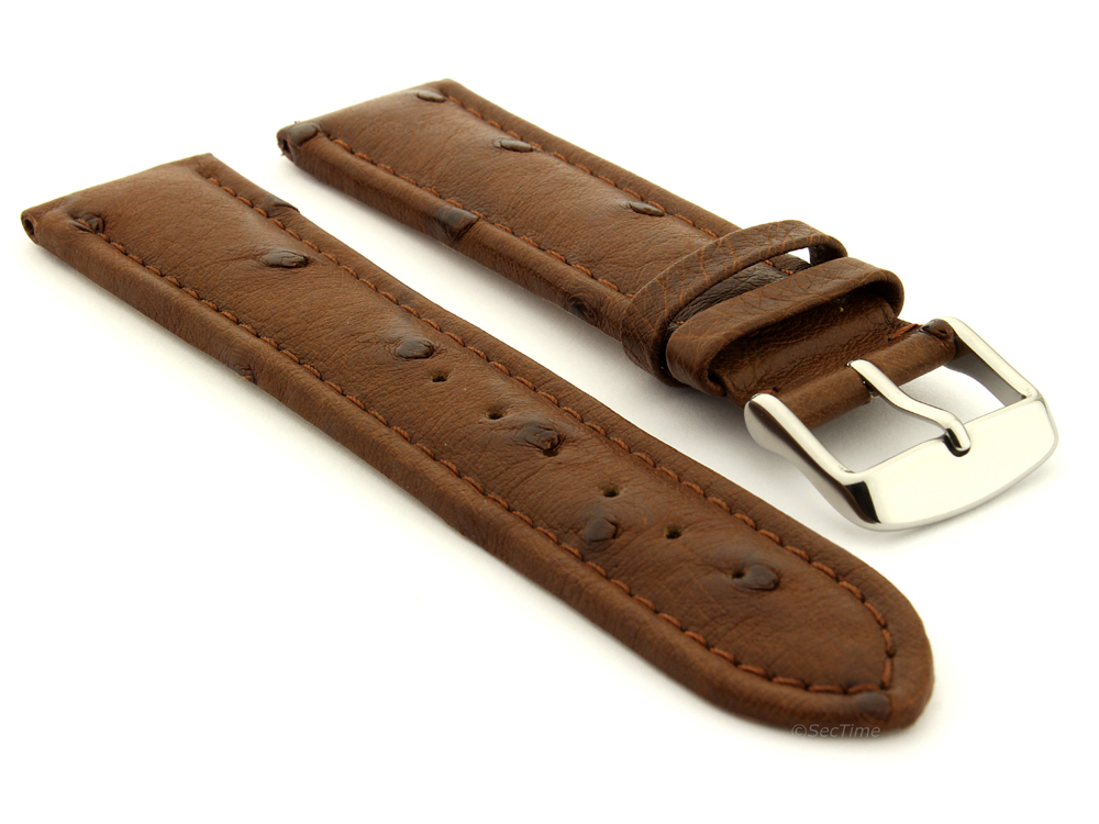 Genuine Ostrich Leather Watch Strap Amsterdam Dark Brown 01
