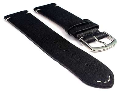 Short Genuine Leather Watch Strap Band Art Black/White 8mm
