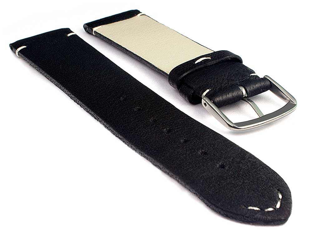 Genuine Leather Watch Strap Band Art Black/White 02