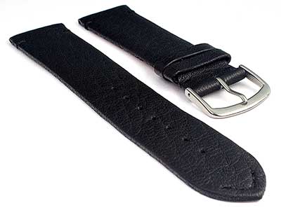 Short Genuine Leather Watch Strap Band Art Black/Black 8mm