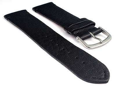 Short Genuine Leather Watch Strap Band Art Black/Black 14mm