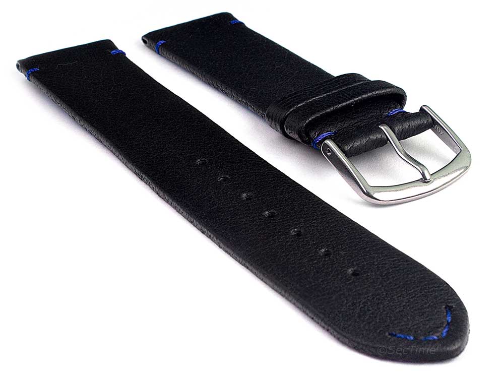 Genuine Leather Watch Strap Band Art Black/Blue 01