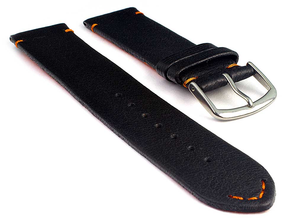 Genuine Leather Watch Strap Band Art Black/Orange 01