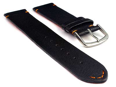 Genuine Leather Watch Strap Band Art Black/Orange 18mm