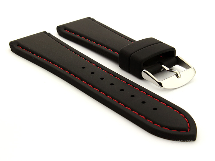 Notched Corners Silicone Watch Strap Black with Red Stitching Astro 01