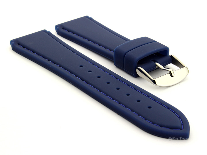 Notched Corners Silicone Watch Strap Blue with Blue Stitching Astro 01