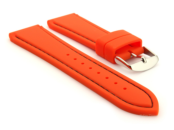 Notched Corners Silicone Watch Strap Orange with Black Stitching Astro 01