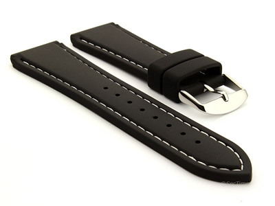 Notched Corners Silicone Watch Strap Black with White Stitching Astro 01
