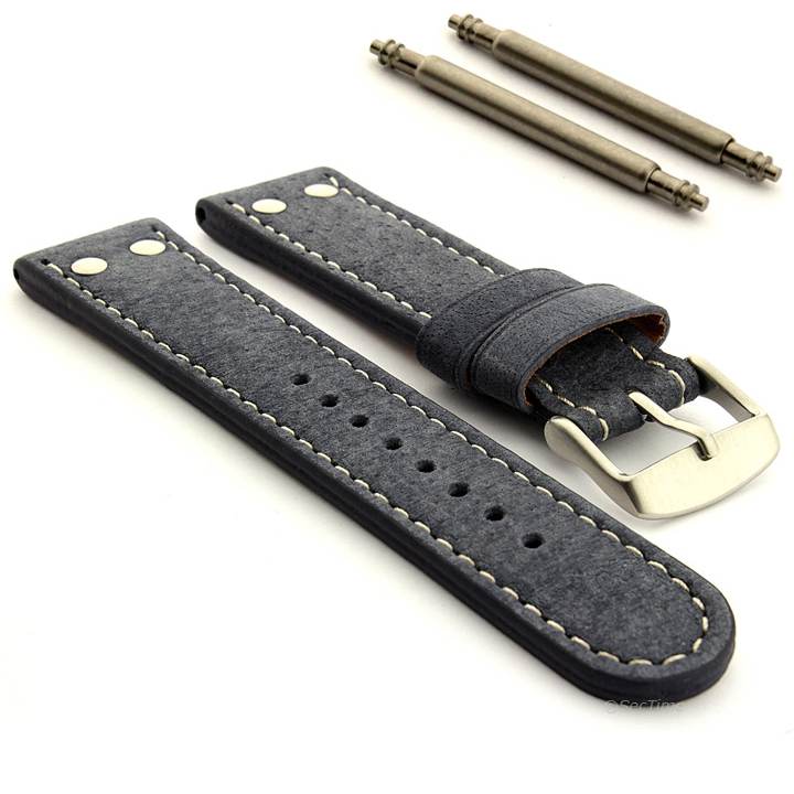 Mens Riveted Suede Genuine Leather Military Watch Strap Band in Aviator