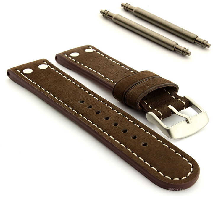 Mens Riveted Suede Genuine Leather Military Watch Strap Band in Aviator
