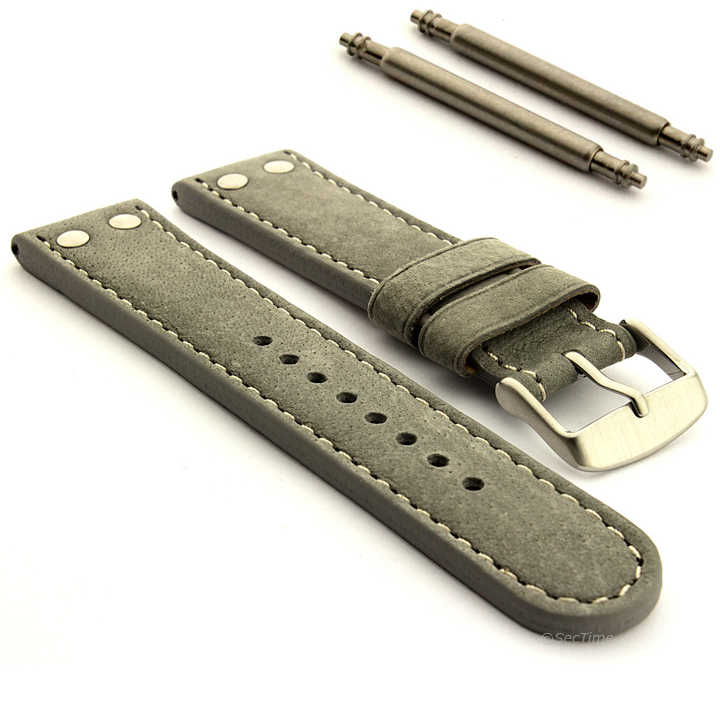 Mens Riveted Suede Genuine Leather Military Watch Strap Band in Aviator