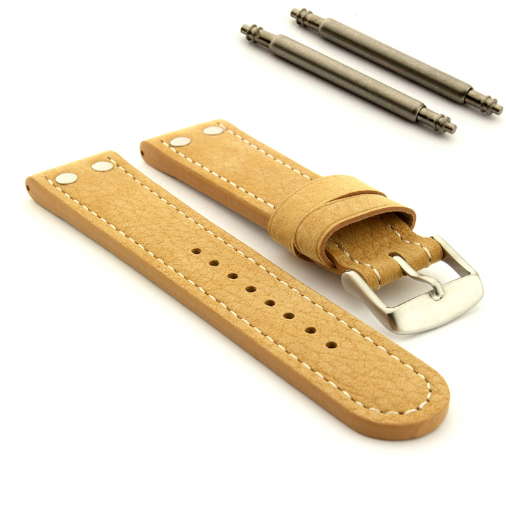 Mens Riveted Suede Genuine Leather Military Watch Strap Band in Aviator