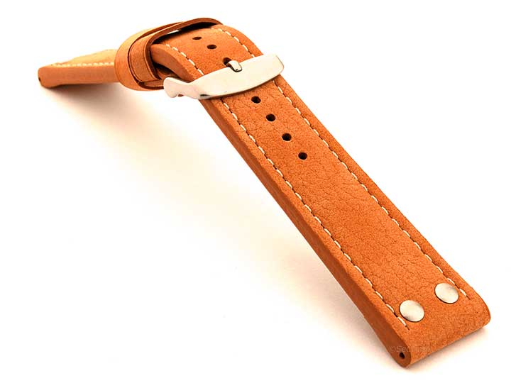 Riveted Suede Leather Watch Strap in Aviator Style Brandy 02