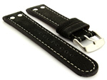 Riveted Suede Leather Watch Strap in Aviator Style Black 24mm