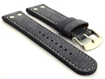 Riveted Suede Leather Watch Strap in Aviator Style Blue 24mm