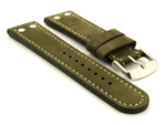 Riveted Suede Leather Watch Strap in Aviator Style Olive Green 24mm