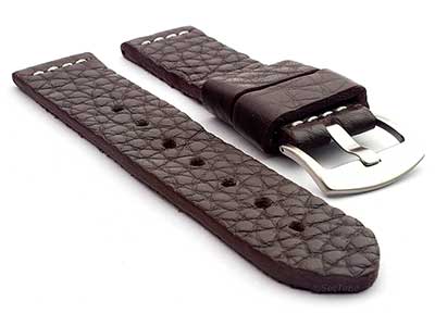 Genuine Leather Watch Strap Band Basta Dark Brown/White 01