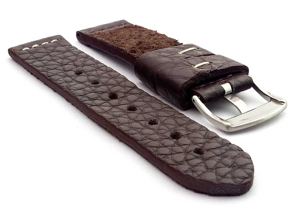 Genuine Leather Watch Strap Band Basta Dark Brown/White 02