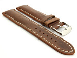 Leather Watch Strap fits Breitling Brown / White 22mm