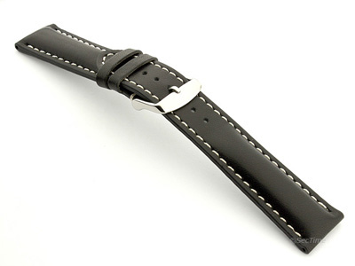 Leather Watch Strap fits Breitling Black / White 24mm