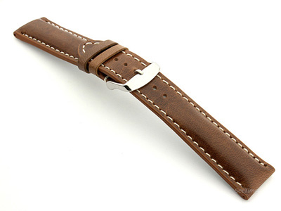 Leather Watch Strap fits Breitling Brown / White 22mm