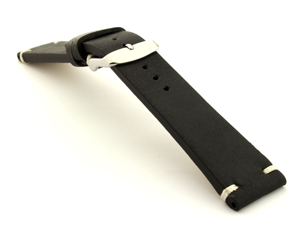 Extra Long Genuine Leather Vintage Style Watch Strap Blacksmith Black 03