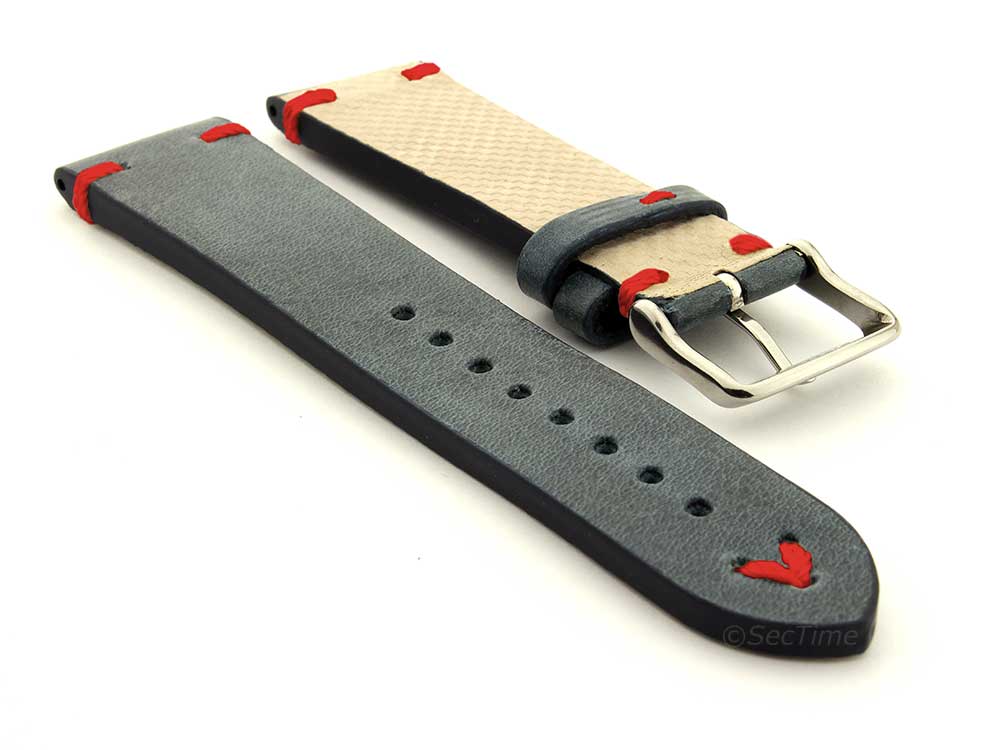 Extra Long Genuine Leather Vintage Style Watch Strap Blacksmith Blue/Red 02