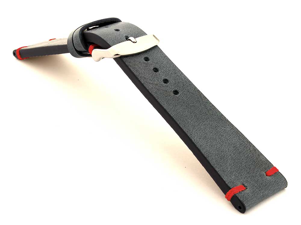 Extra Long Genuine Leather Vintage Style Watch Strap Blacksmith Blue/Red 03