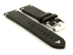 Extra long Leather Vintage Style Watch Strap Blacksmith Black 22mm