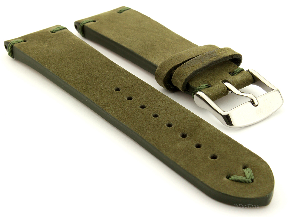 Suede Leather Retro Style Watch Strap Blacksmith Plus Olive Green 01