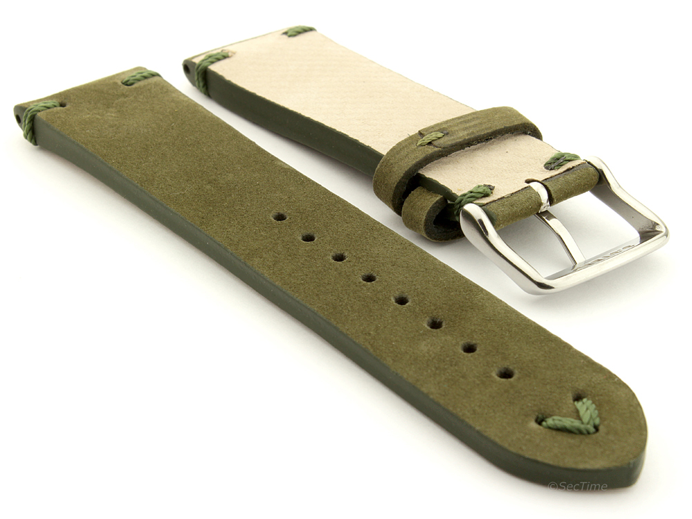Suede Leather Retro Style Watch Strap Blacksmith Plus Olive Green 02