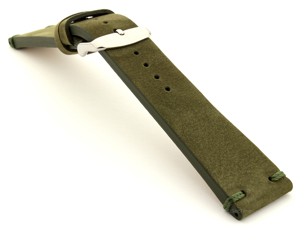 Suede Leather Retro Style Watch Strap Blacksmith Plus Olive Green 03