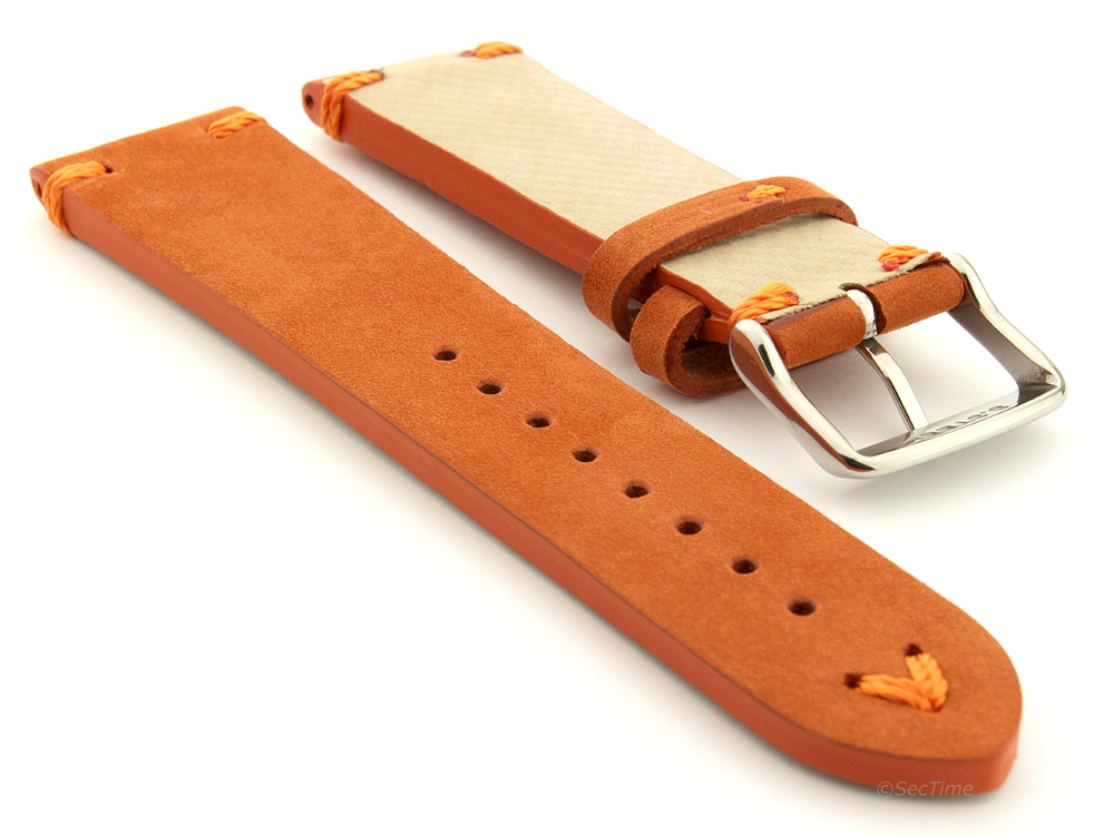 Suede Leather Retro Style Watch Strap Blacksmith Plus Orange 02