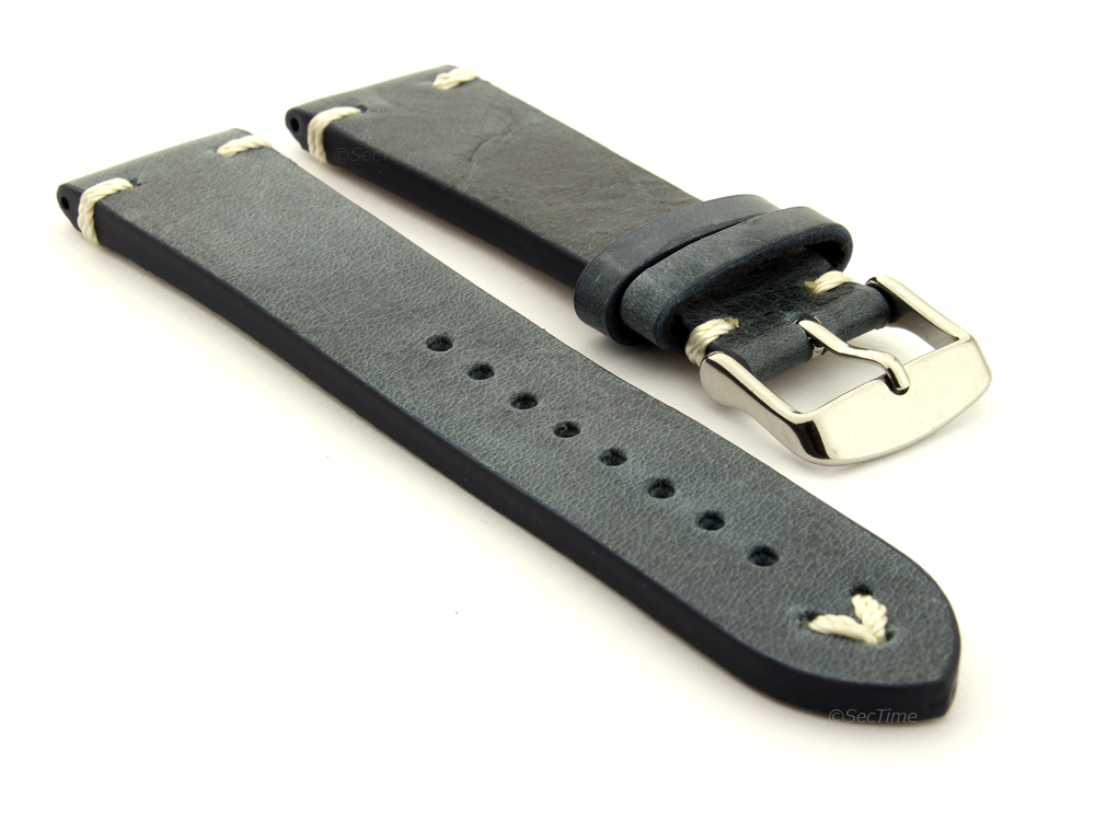 Genuine Leather Vintage Style Watch Strap Blacksmith Blue 01