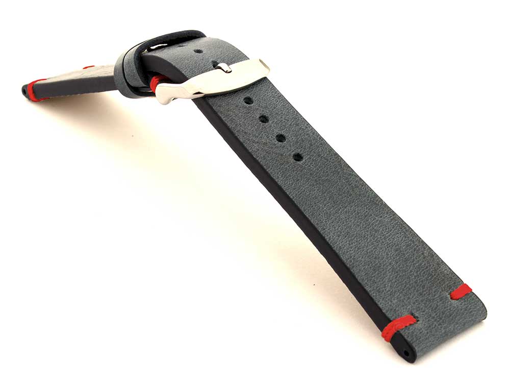 Genuine Leather Vintage Style Watch Strap Blacksmith Blue-Red 03