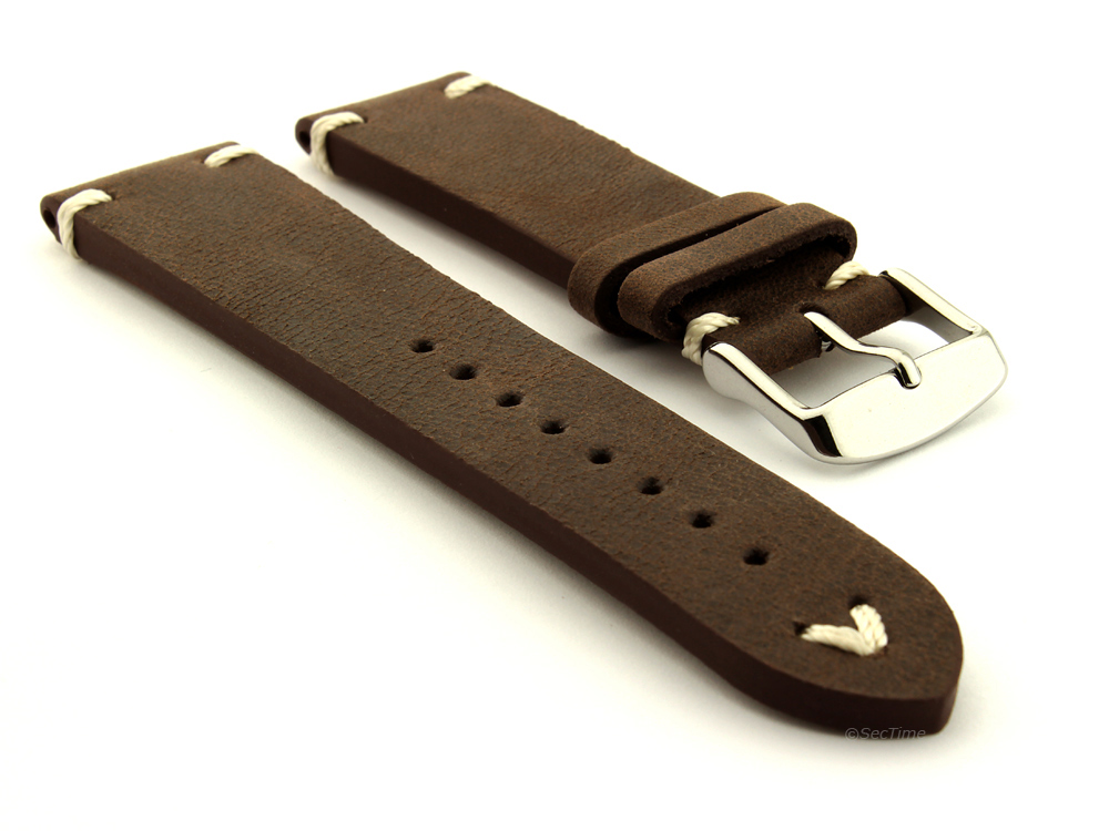 Genuine Leather Vintage Style Watch Strap Blacksmith Dark Brown 01