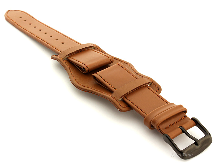 Bund Watch Strap, Leather, With Wrist Pad Brown 18mm 01BW18AA03