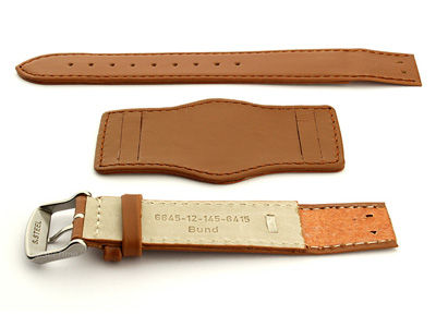 Bund Watch Strap, Leather, Wrist Pad Brown 20mm