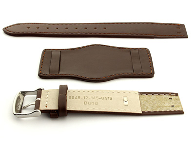 Bund Watch Strap, Leather, Wrist Pad Dark Brown 22mm