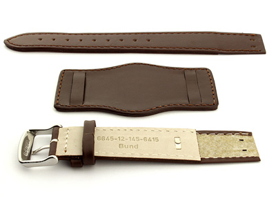 Bund Watch Strap, Leather, Wrist Pad Dark Brown 20mm