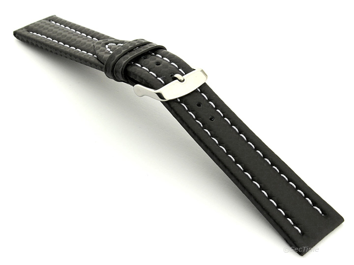 Carbon Fibre Watch Strap Black with White Stitching 12