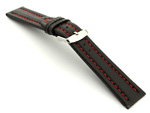 CARBON FIBRE EFFECT LEATHER WATCH STRAP WATERPROOF Black/Red 22mm